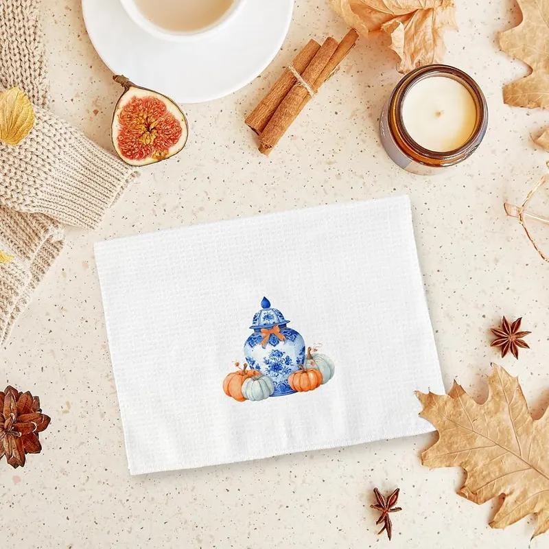 FIicy Chinoiserie Fall Pumpkin Kitchen Towels Set – Easy To Clean