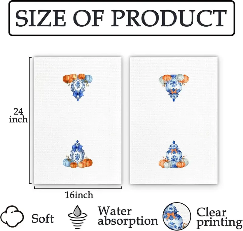FIicy Chinoiserie Fall Pumpkin Kitchen Towels Set – product photo 7 of 7