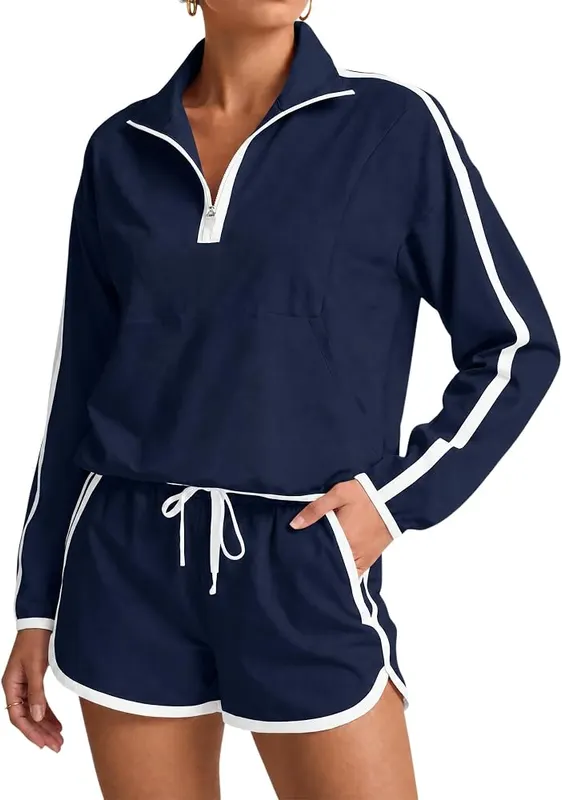 Fisoew Womens 2 Piece Outfits Sets Half in Navy