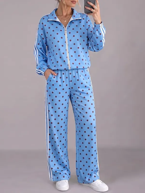 Fisoew Womens Polka Dot 2 Piece Outfits Blue – product photo 3 of 5