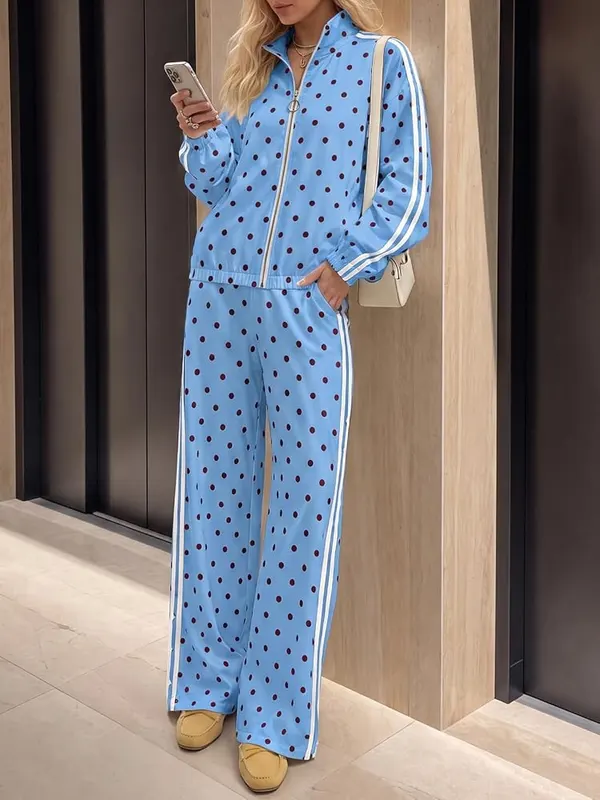 Fisoew Womens Polka Dot 2 Piece Outfits Blue – product photo 5 of 5