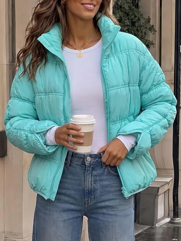 Fisoew Womens Winter Puffer Jacket Coat Casual Blue – Soft polyamide shell and polyester padding