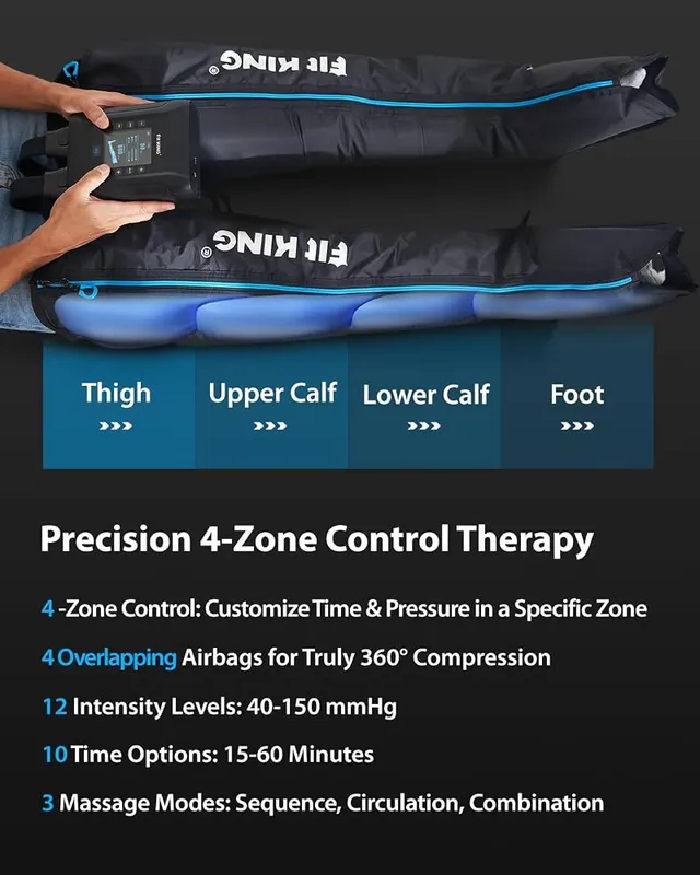 FIT KING Air Compression Leg Massager Recovery System – 10 timer intervals, 15-60 minutes