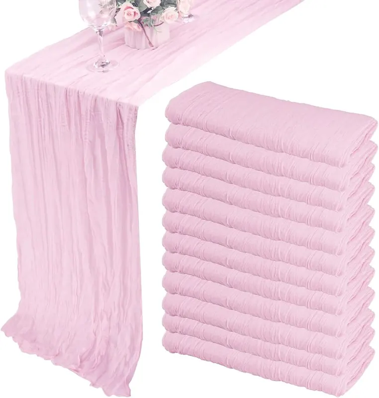 Fivenl 35×72 Inch Pink Cheesecloth Table Runner