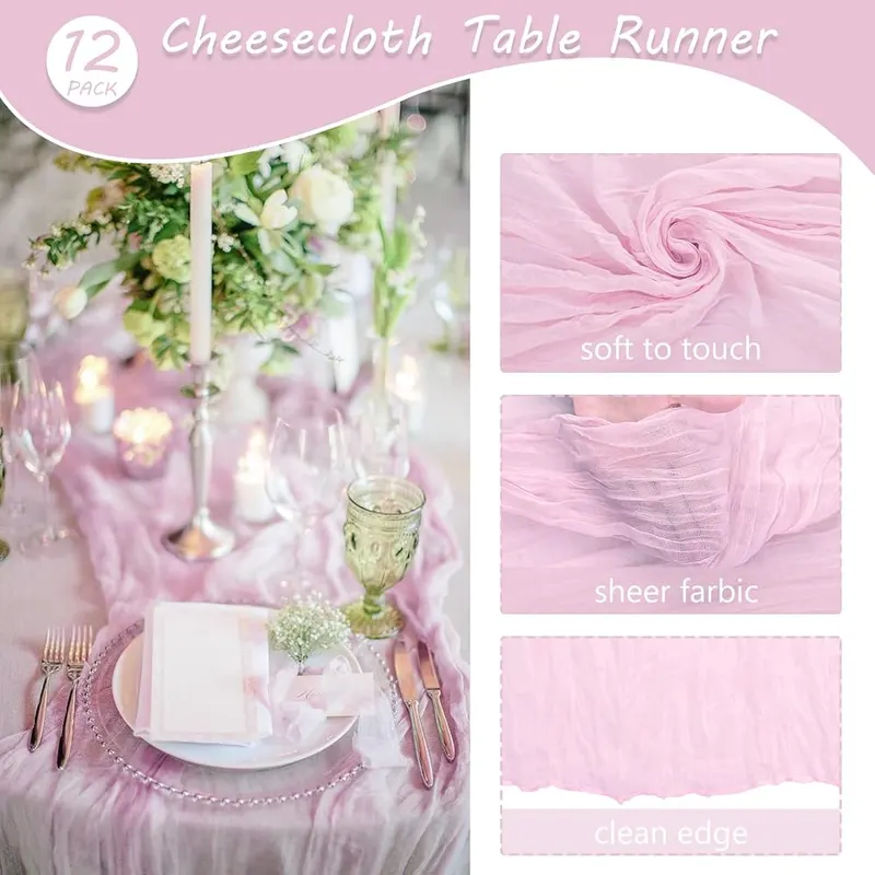 Fivenl 35×72 Inch Pink Cheesecloth Table Runner – Elegant Design