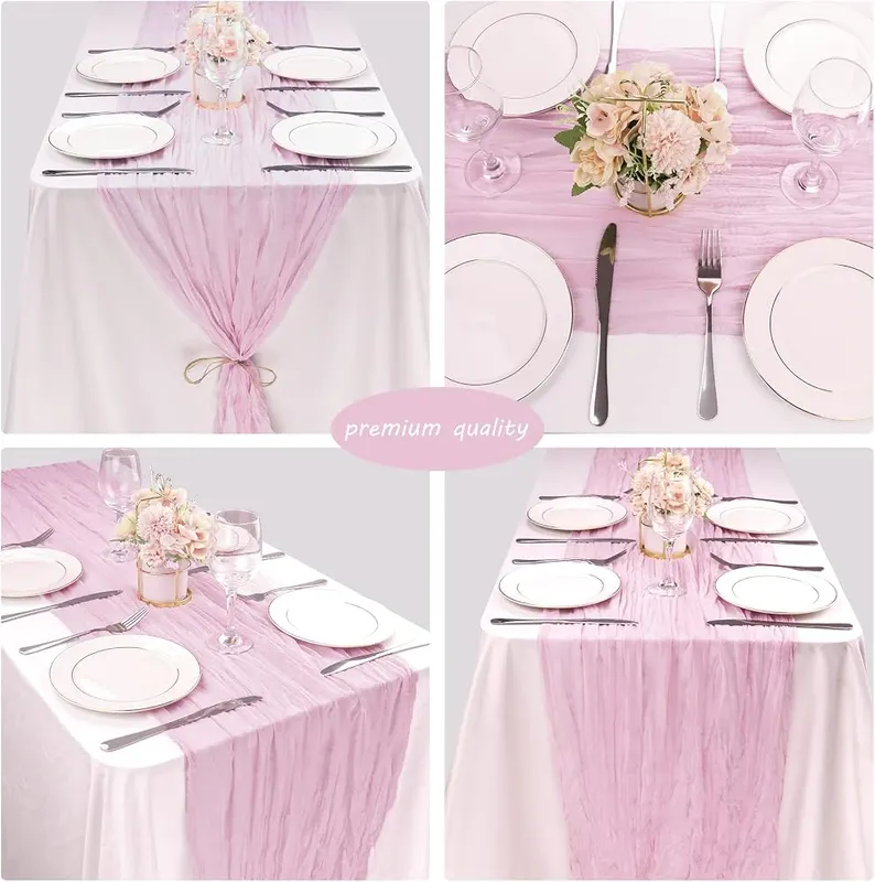 Fivenl 35×72 Inch Pink Cheesecloth Table Runner – Widely Occasion