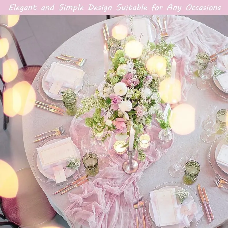 Fivenl 35×72 Inch Pink Cheesecloth Table Runner – product photo 8 of 8