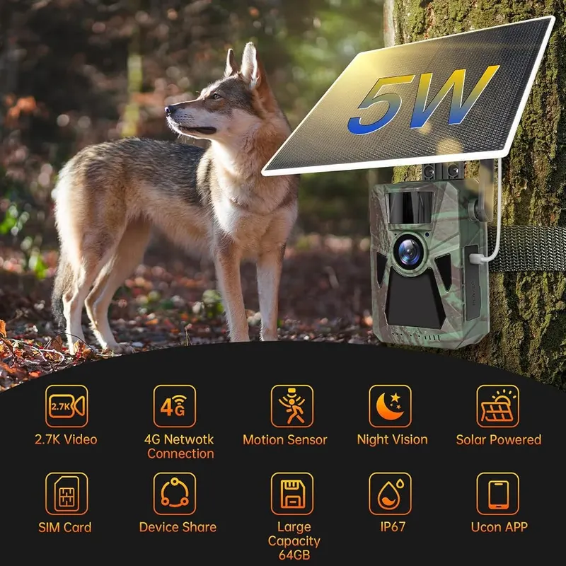 FKPCAM Solar 4G Cellular Trail Camera –4K – 4G cellular connectivity