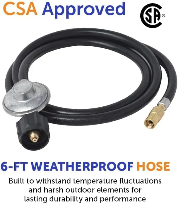 Flame King 6-FT Propane Adapter Hose & Regulator – Hose allows direct connection to a standard larger