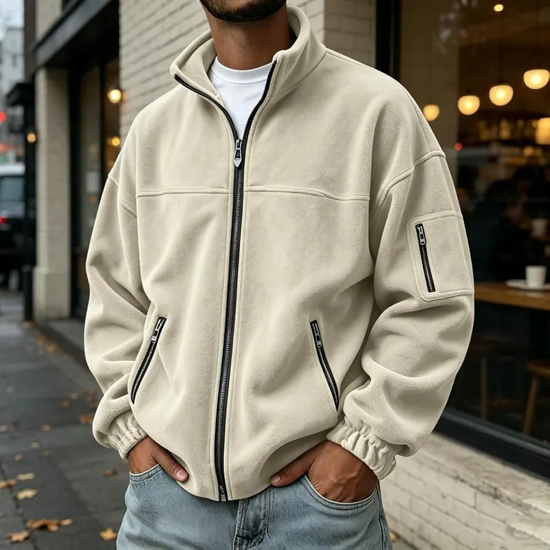 Fleece Jacket Men Zip Up Sweatshirt Outdoor – Long sleeve casual cut