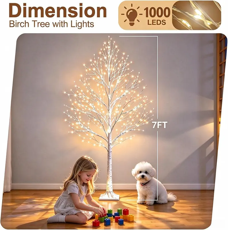 FLVOECN 7FT Lighted Birch Tree 1000 LED – Seven foot tall decorative tree