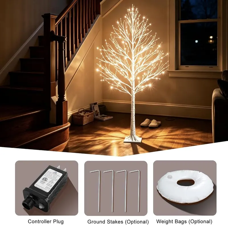FLVOECN 7FT Lighted Birch Tree 1000 LED – Warm color illumination tone