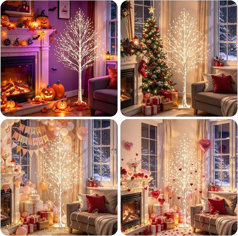 FLVOECN 7FT Lighted Birch Tree 1000 LED – Suitable for indoor and outdoor use