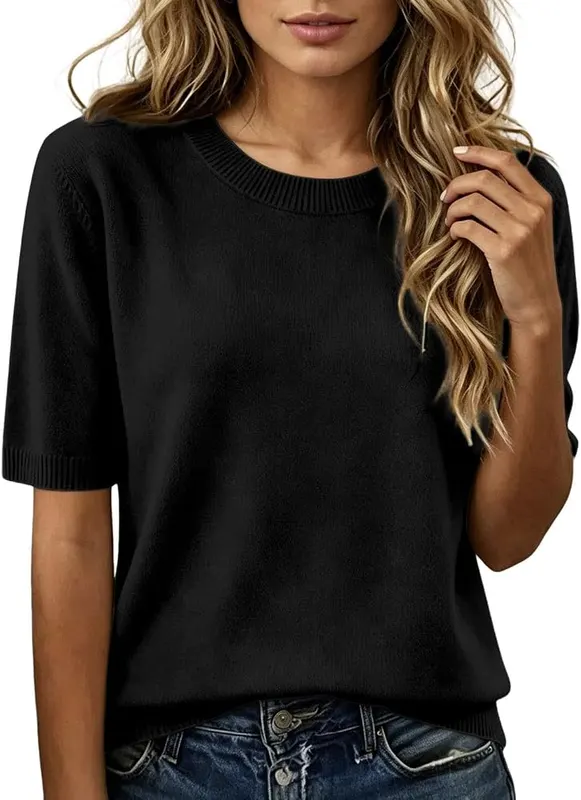 Franterd Short Sleeve Sweater in Black