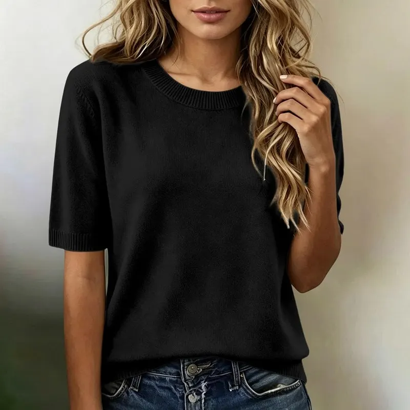 Franterd Short Sleeve Sweater – Soft breathable lightweight knit fabric