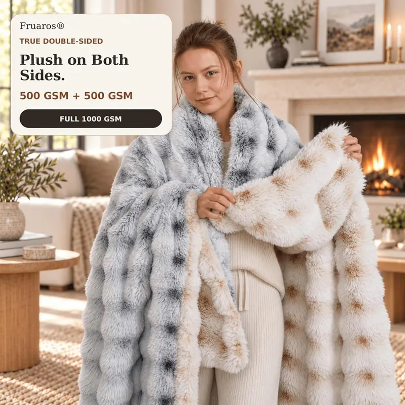 Fruaros Double-Sided Ultra-Soft Faux Fur Bubble Blanket – Double-sided faux fur blanket