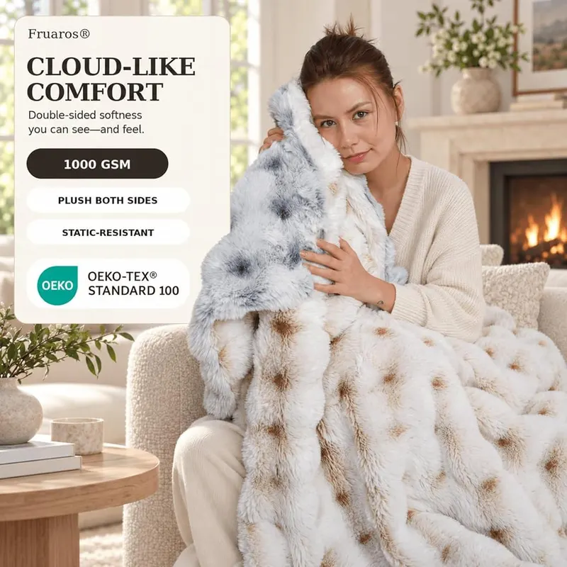 Fruaros Double-Sided Ultra-Soft Faux Fur Bubble Blanket – Bubble texture surface