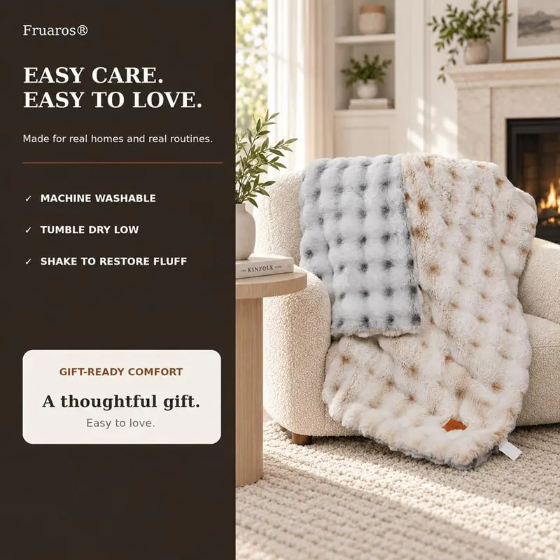 Fruaros Double-Sided Ultra-Soft Faux Fur Bubble Blanket – Nine options on the listing