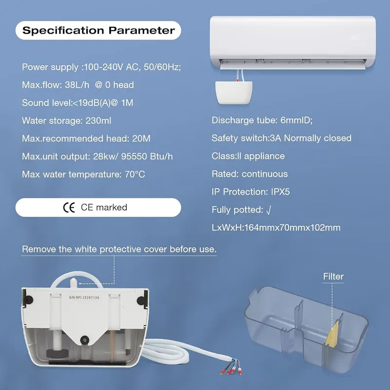 Ftzataz Mini Split Condensate Pump 100-240V – Supports universal voltage ranges