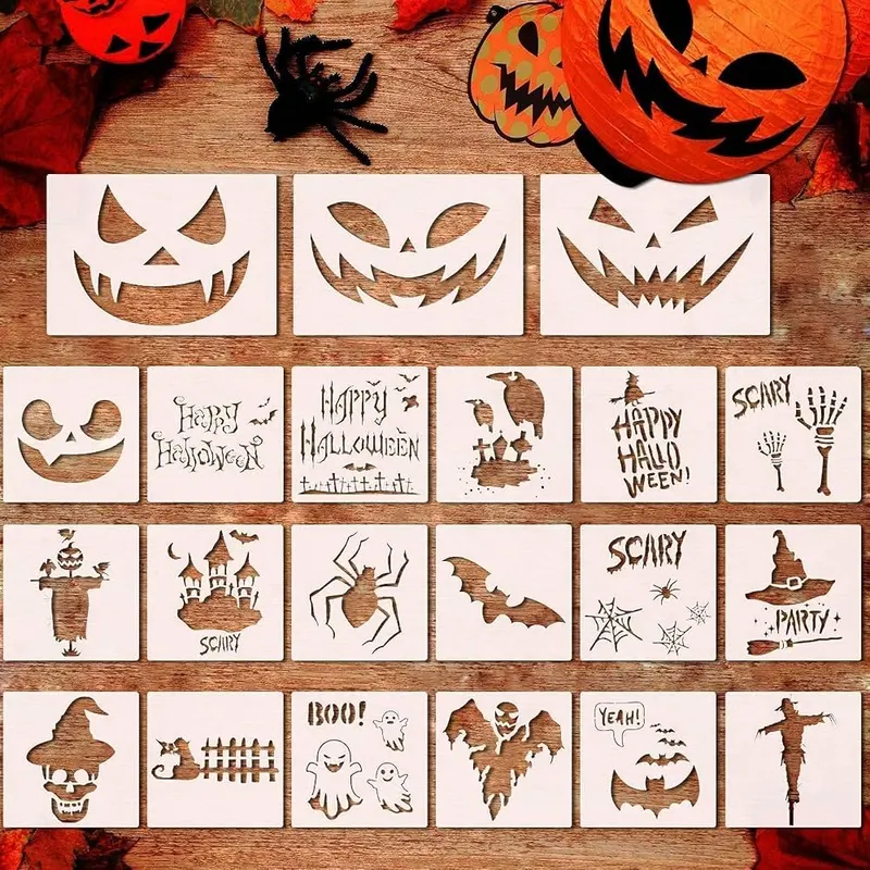 Fun Gift 21 Pcs Reusable Plastic Halloween Stencils in Halloween Stencils