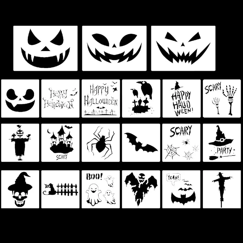 Fun Gift 21 Pcs Reusable Plastic Halloween Stencils – Twenty-one reusable plastic stencils
