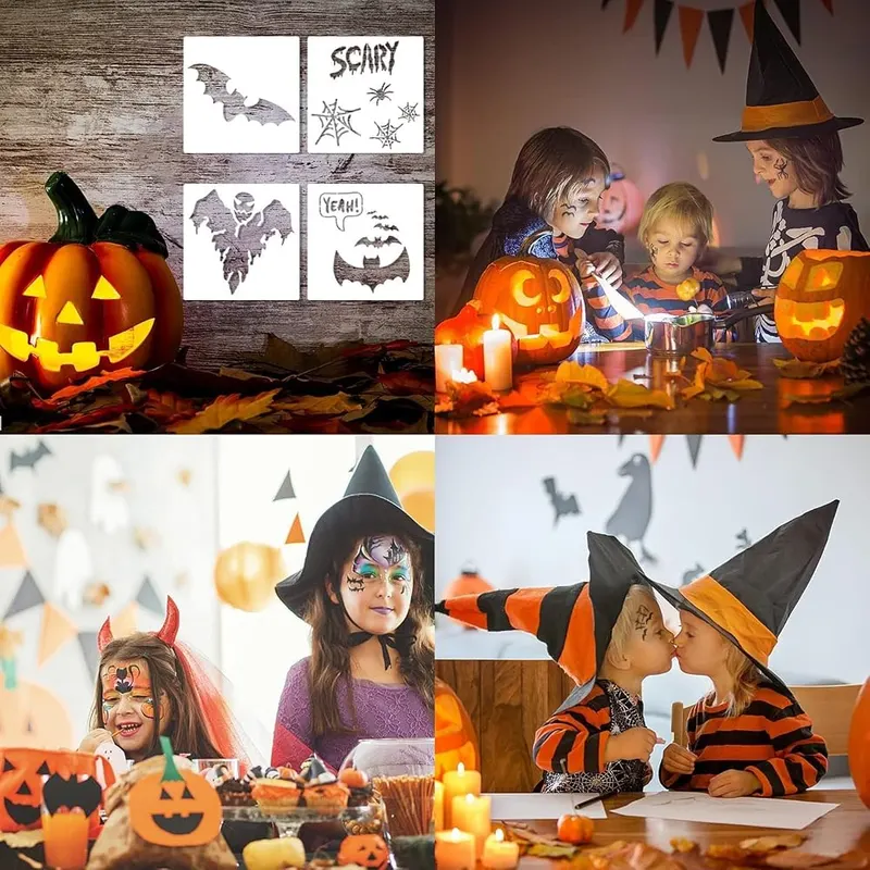 Fun Gift 21 Pcs Reusable Plastic Halloween Stencils – Wipe-clean reusable plastic