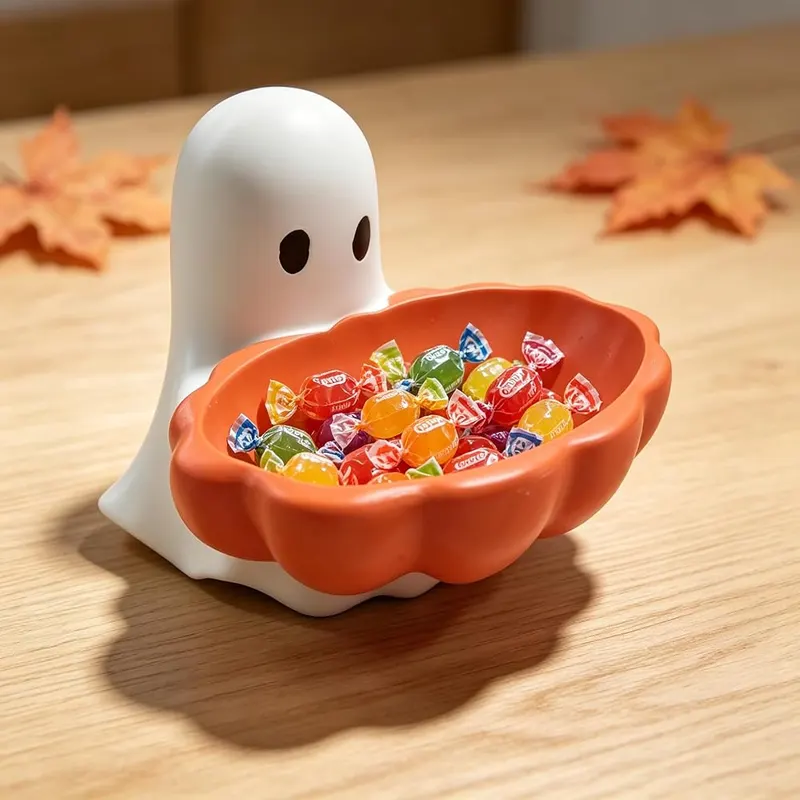 FURUBETA Halloween Ghost Candy Bowl Dish – Spooky Resin Ghost Candy Bowl