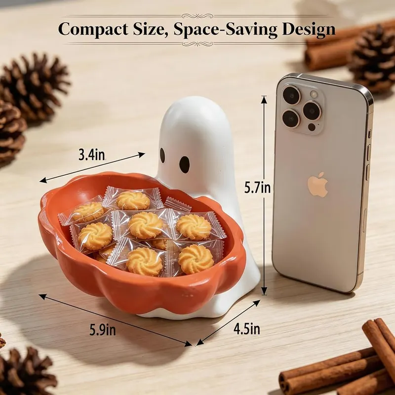 FURUBETA Halloween Ghost Candy Bowl Dish – Versatile Fall Decor for Any Space