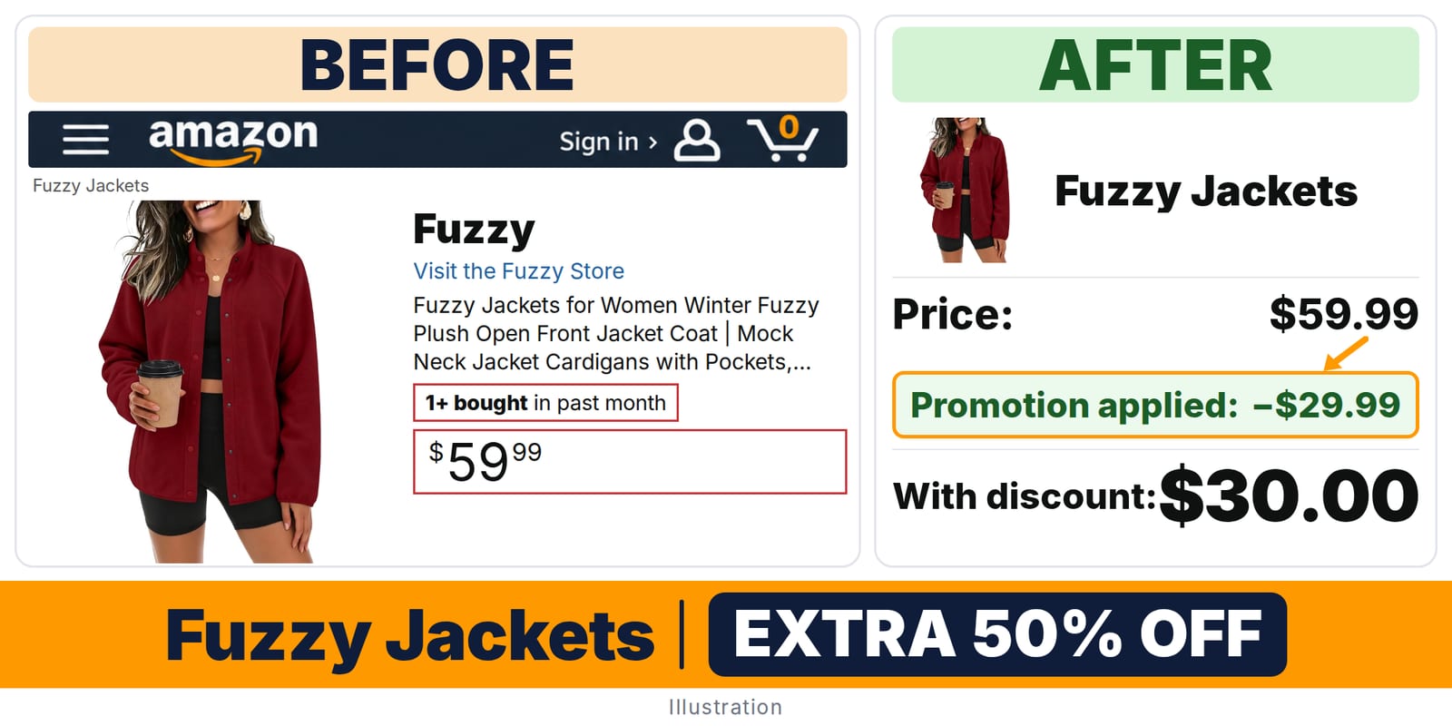 yakyamgi Fuzzy Jackets A009-red deal: before and after – promo code UBBE9ANO, 50% off on Amazon