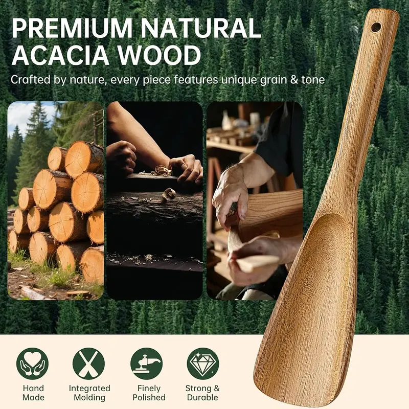 Fyctio 2 Pack Wooden Spatula Spoon – Two-pack of acacia wood spatulas