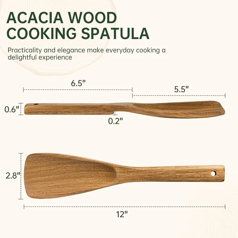 Fyctio 2 Pack Wooden Spatula Spoon – Built-in resting notch for pot rims