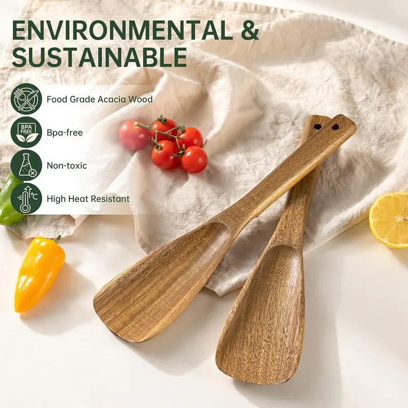 Fyctio 2 Pack Wooden Spatula Spoon – Hanging hole for easy storage