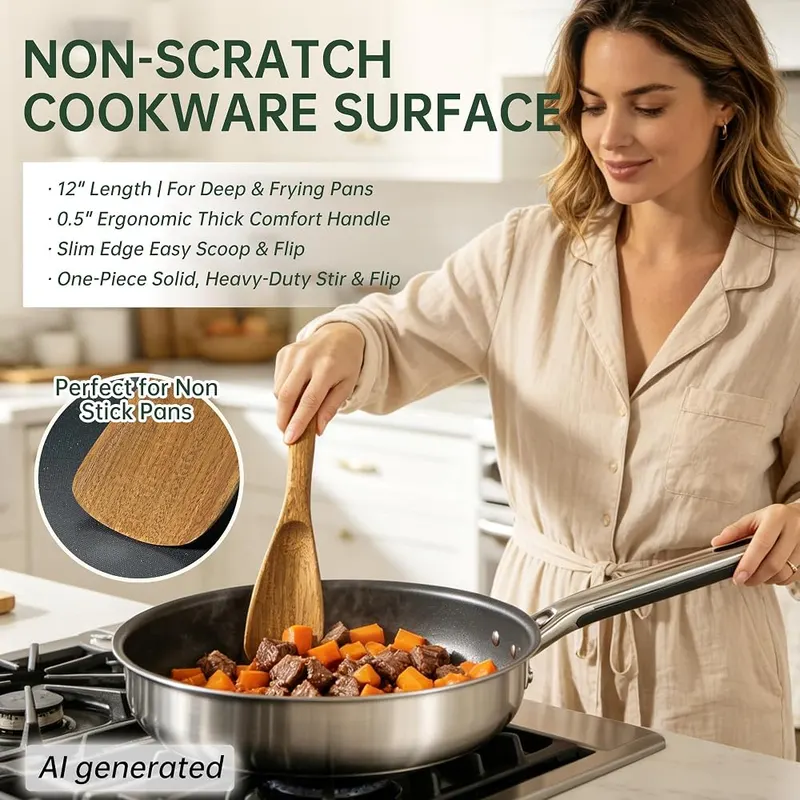 Fyctio 2 Pack Wooden Spatula Spoon – 12 x 2.8 inch size