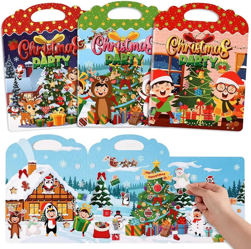 Fyguard 3Pcs Christmas Reusable Sticker Books in Christmas