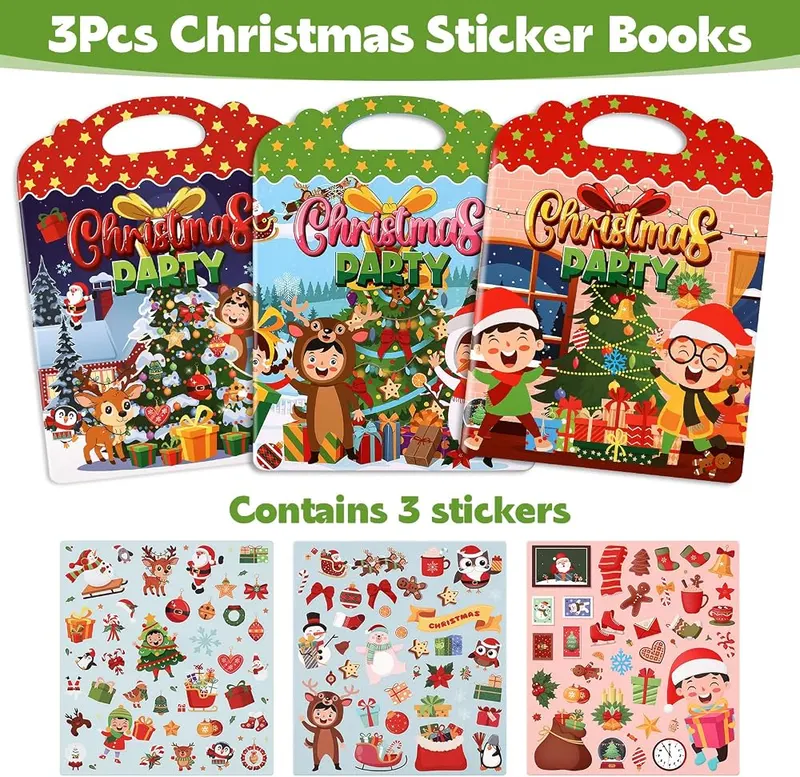 Fyguard 3Pcs Christmas Reusable Sticker Books – Christmas SET