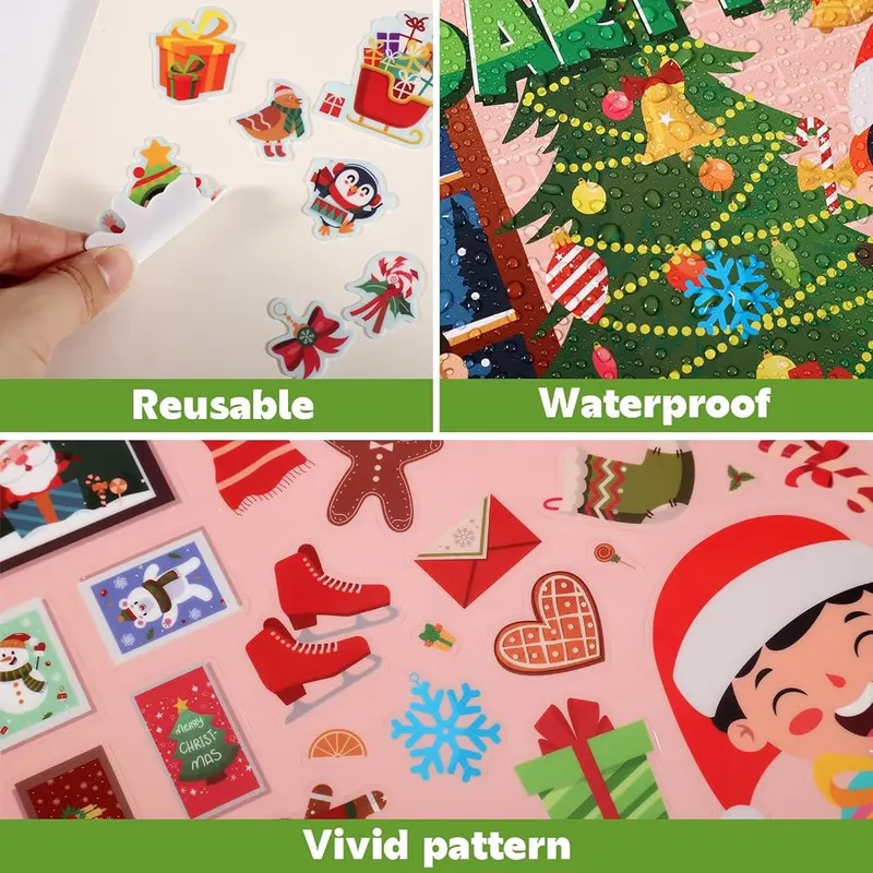 Fyguard 3Pcs Christmas Reusable Sticker Books – Portable