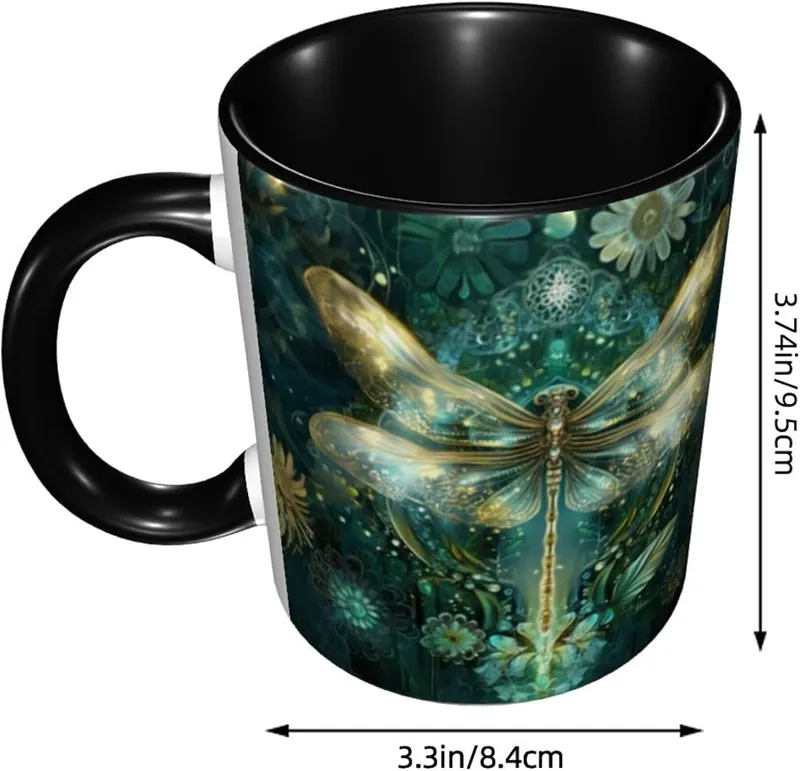 FyLybois Dragonfly Coffee Mug – Charming Printed Design with Artistic Flair :This ceramic