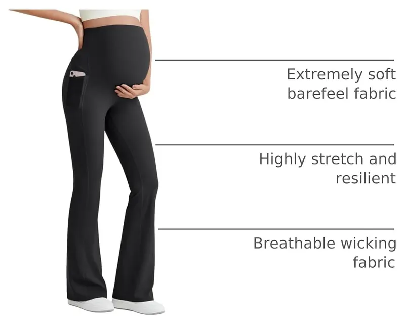 G4Free Maternity Work Pants Pregnancy Flare Leggings – Nylon 66 and Lycra elastane blend