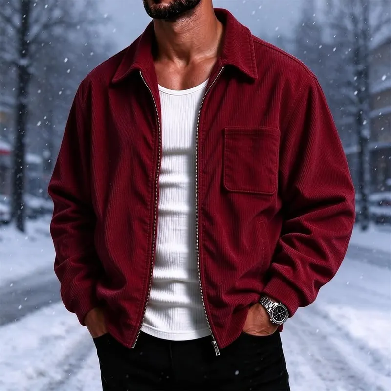 Gaexia Mens Corduroy Bomber Jacket – Classic turn down collar design