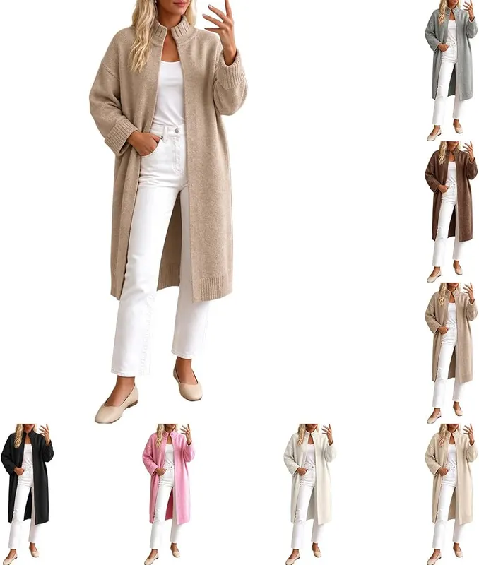 Gaexia Womens Ruffle Mock Neck Open Front in A01 Khaki