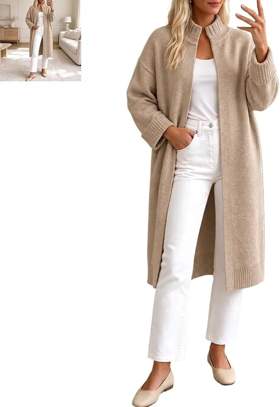 Gaexia Womens Ruffle Mock Neck Open Front – Soft Knit Comfort