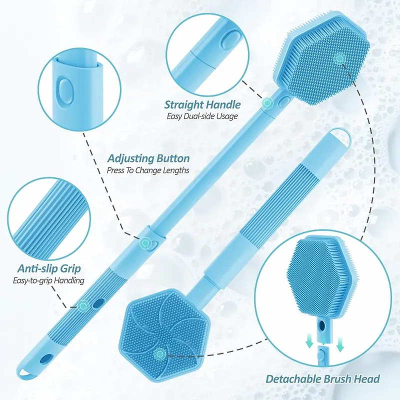 GEENOA Silicone Back Scrubber 3-Length – Adjustable 3-Length Extra-Long Handle