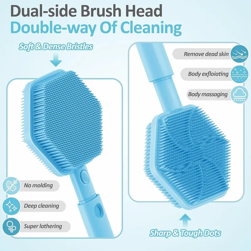 GEENOA Silicone Back Scrubber 3-Length – BACK SCRUBBER - Dual-side Brush head, Two-type Brushing