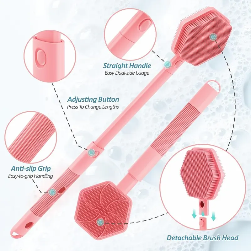 GEENOA Silicone Back Scrubber 3-Length – Adjustable 3-Length Extra-Long Handle
