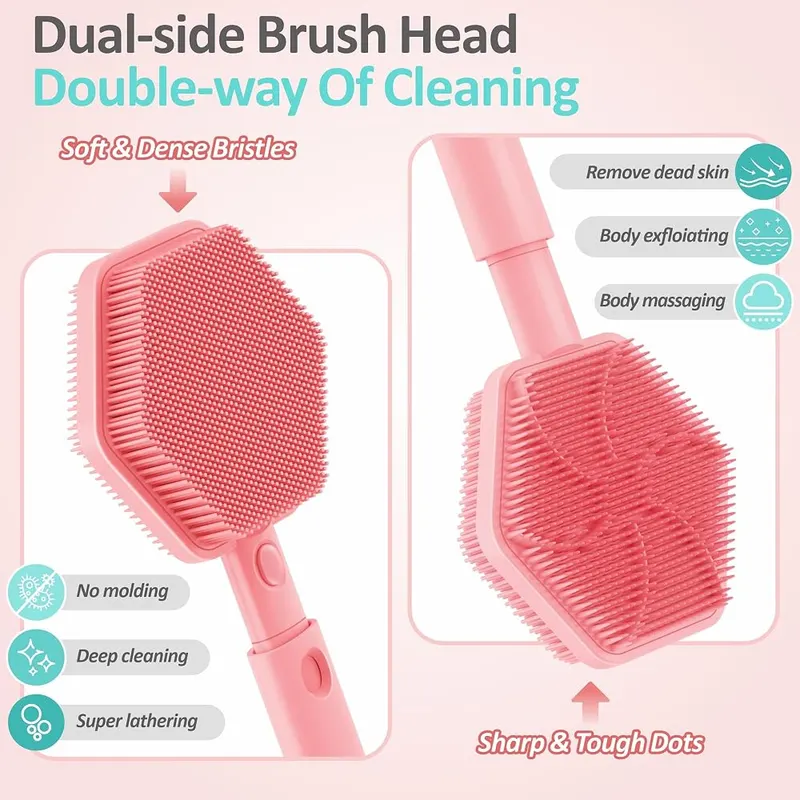 GEENOA Silicone Back Scrubber 3-Length – BACK SCRUBBER - Dual-side Brush head, Two-type Brushing