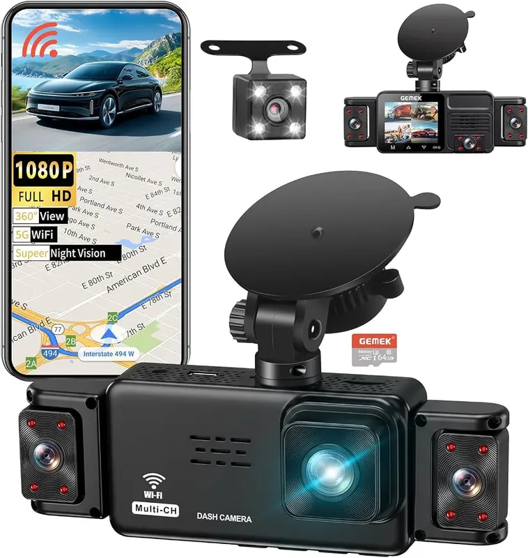 GEMEK 5 Channel Dash Cam 360° View Black in Black