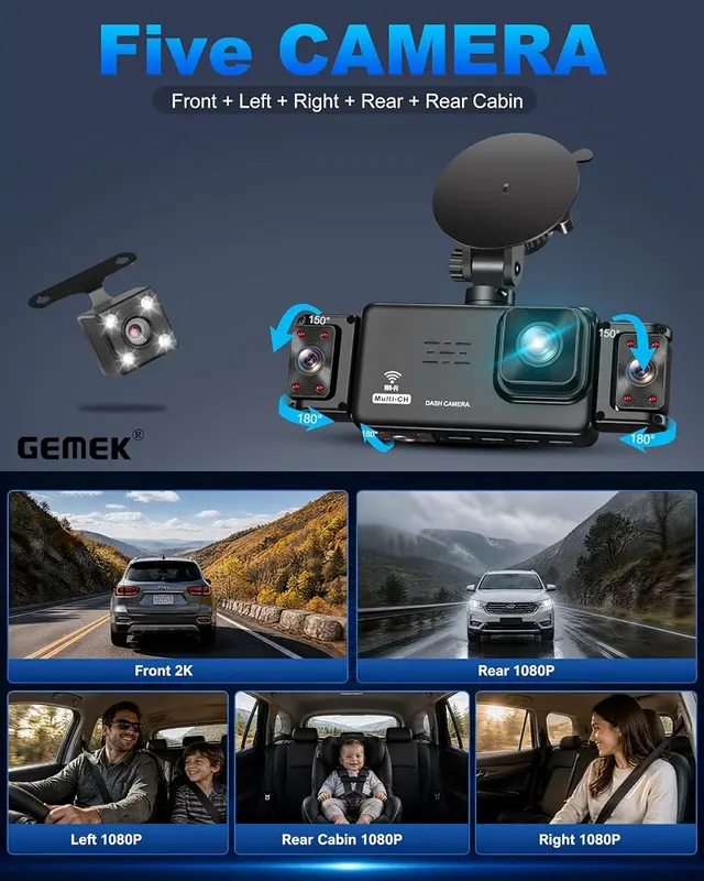 GEMEK 5 Channel Dash Cam 360° View Black – 2K recording in the title