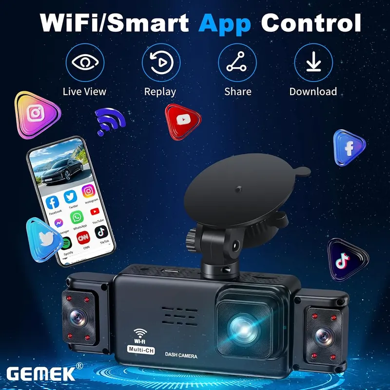 GEMEK 5 Channel Dash Cam 360° View Black – 5G WiFi with app control
