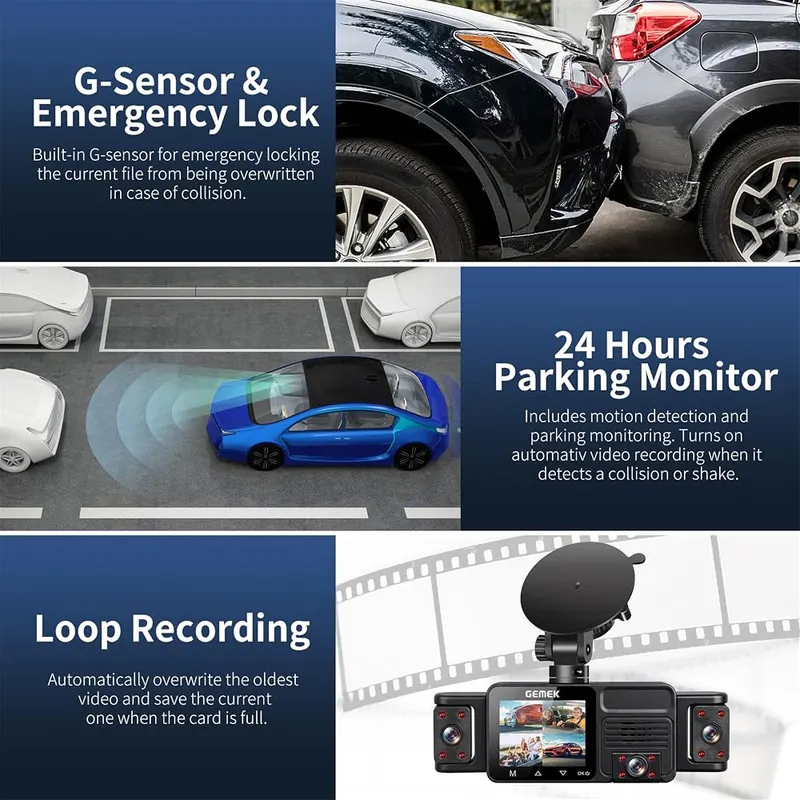 GEMEK 5 Channel Dash Cam 360° View Black – G-sensor and night vision