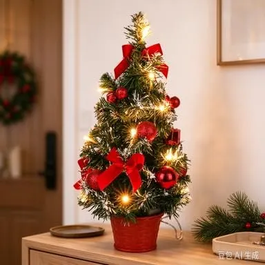 Generic 1.3 FT Artificial Bows & Needle – 1.3 foot mini Christmas tree